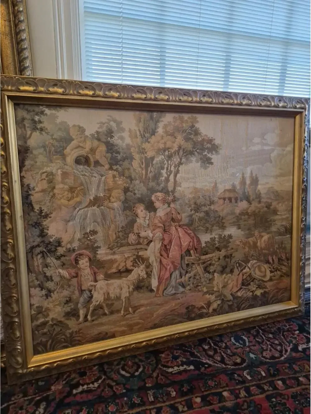 Vintage French Aubusson Jaquar Tapestry Wallhanging 42.5